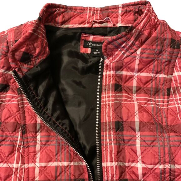 New Directions Puffer Vest Women Medium Red Tartan Plaid Holiday Winter Outdoor - Picture 4 of 13